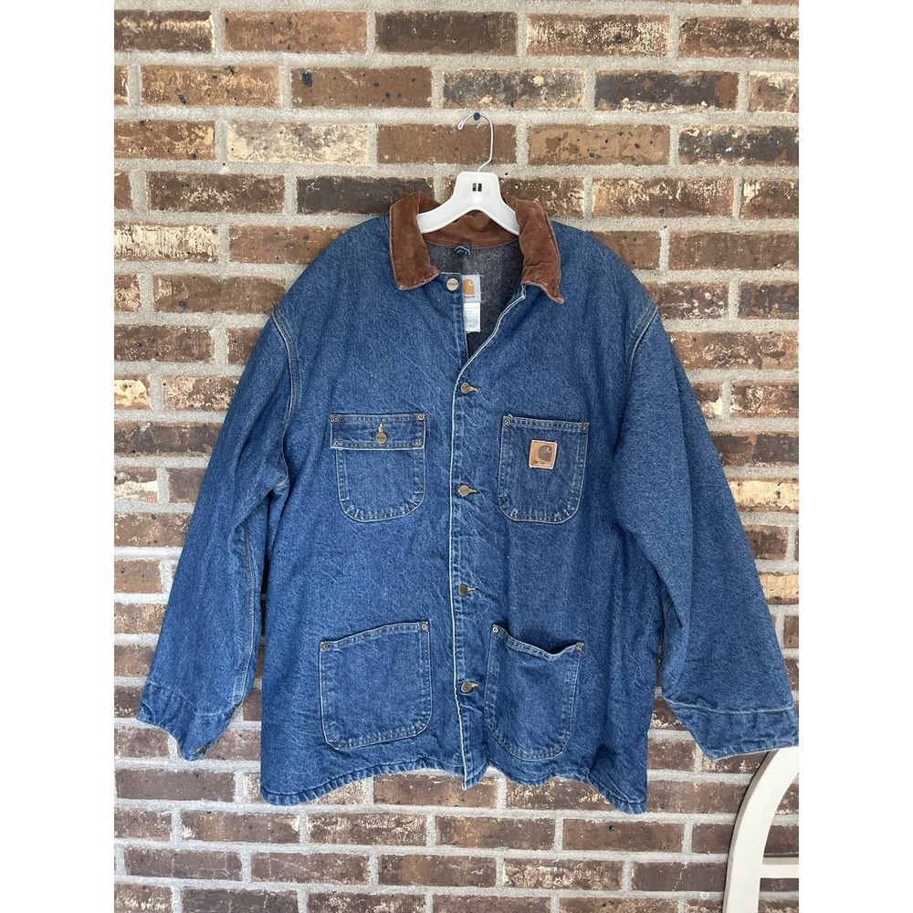 VTG Carhartt C59 DST Denim Chore Coat Jacket Blanket Lined Workwear Size XL USA
